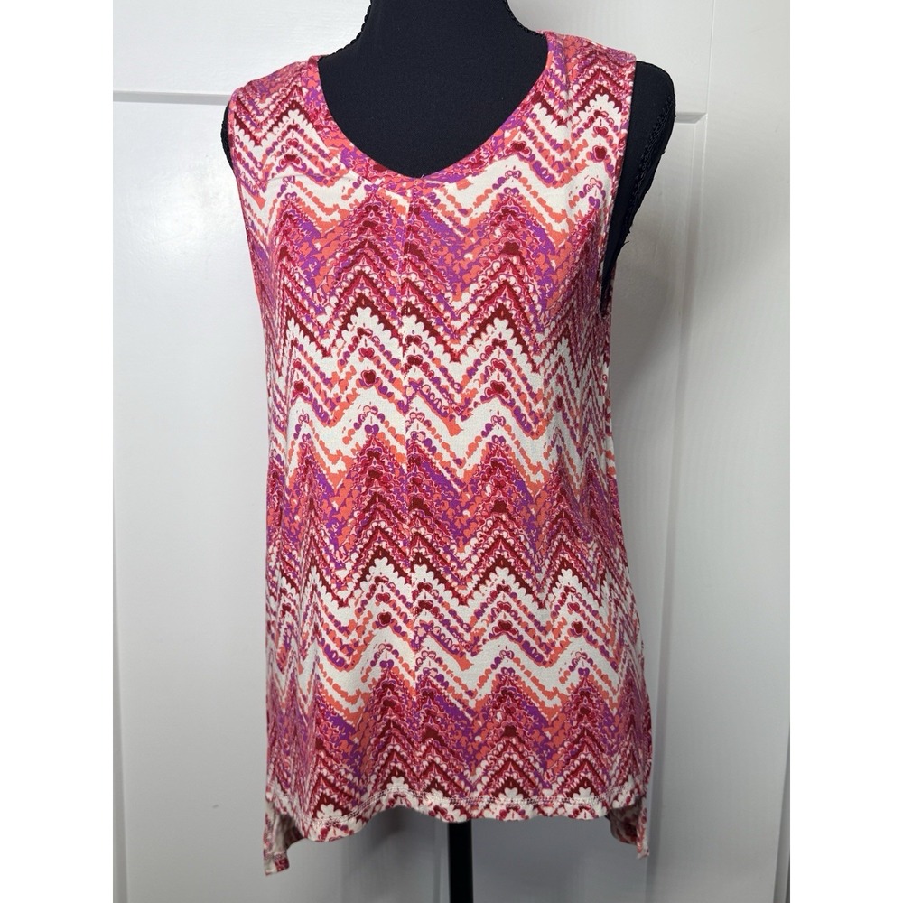 Lee Womens Medium Sleeveless Tunic Tank Top Chevron Pink Purple Stretch Viscose